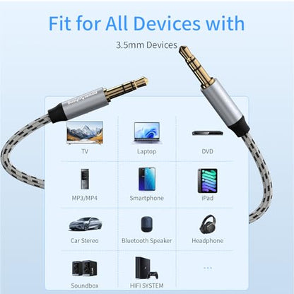 Aux Cable (3.3FT), [Copper Shell, Hi-Fi Sound] 3.5 mm Male to Male Braided Auxiliary Cord Compatible with Headphone, Smartphone, Home/Car Stereo, Speaker, Echo & More (3.3FT) - size: 3.3FT