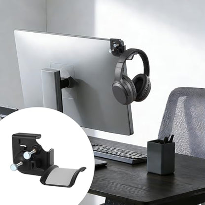 Clamp-On Monitor Headphone Stand, Adjustable Headset Hanger Rest Holder Hook Monitor Mount with Silicone Protection Desk Organizer for Home Office Gaming & Study Accessories