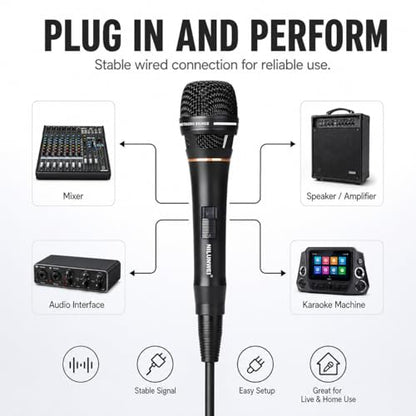 YS-36D Dynamic Microphone - Premium Vocal Microphone, cardioid directional wired microphone, with 14 foot XLR to 1/4 inch audio cable, desktop tripod, extension rod, microphone storage bag (Black) - color: black out