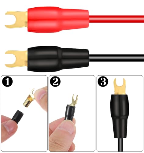10Pcs 4 Gauge Wire Connectors, 4-Gauge Spade Terminals for Speaker Wire | Insulated Fork Connectors for Car Audio & Home Theater, Red & Black