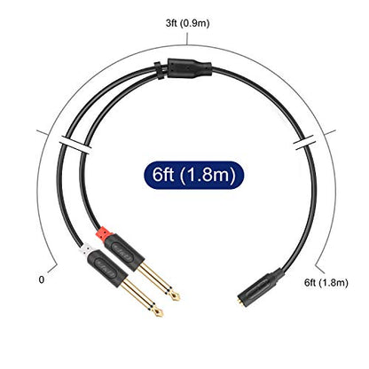 J&D 3.5mm to Dual 1/4 TS Stereo Breakout Cable, Gold Plated Audiowave Series 3.5mm 1/8 inch TRS Female to 2X 6.35mm 1/4 inch TS Male Mono Audio Cable Splitter for Spekers, Amplifiers, Mixs, 6 Feet - size: 6 Feet
