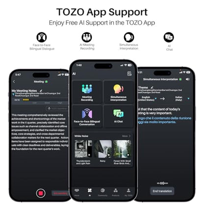 TOZO OpenWear Open Ear Earbuds, AI Translation Real Time 145+ Languages | 60H Translator Ear Buds Audifonos Traductores Inglés Español, All Day Comfort, Bluetooth Headphones 5.4 with Smart Display - color: Khaki