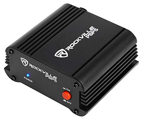 Rockville RCM01 Condenser Microphone Bundle with PSP5 Phantom Power Supply | 25mm Cardioid, XLR and 3.5mm Cables, PSP5 48V Phantom Power for 4 Mics, Shock Mount, Windscreen, Podcast Streaming, 2-Items