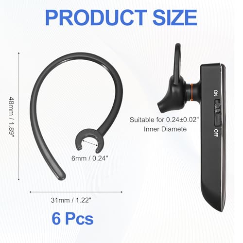 6 Pcs Replacement Ear Hooks 6mm/0.24", Black Soft PC | Universal Small Ear Loop Clips Anti-Slip Earbuds Replacement for Single-Ear Bluetooth Headset - color: Black, size: 6mm/0.24"