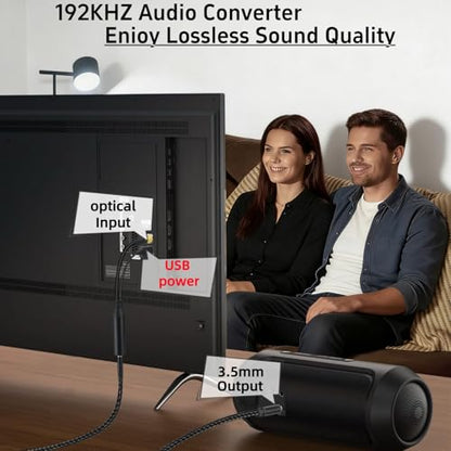 192KHz DAC Optical to 3.5mm Converter,Optical Audio Cable to AUX Cable Adapter,Digital to Analog Audio Converter for HDTV DVD Set-top Boxes (Unidirectional from O-ptical to A UX Only) Aux Cable - 3FT - size: 3FT