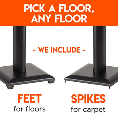 ECHOGEAR Premium Universal Floor Speaker Stands - Vibration-Absorbing MDF Design Works with Edifier, Polk, & Other Bookshelf Speakers Or Studio Monitors - Includes Sound Iso Pads & Carpet Spikes