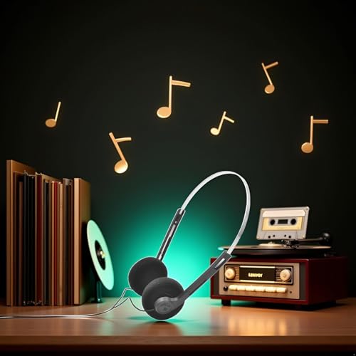2 Pcs Retro On Ear Headphones, Wired Stereo Headphones, Lightweight Portable Headphone with Adjustable Headband, Cassette Player, Over-Ear (Black)