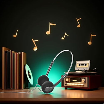 2 Pcs Retro On Ear Headphones, Wired Stereo Headphones, Lightweight Portable Headphone with Adjustable Headband, Cassette Player, Over-Ear (Black)