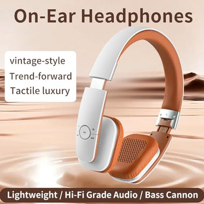 Over Ear Headphones, 6.0, Foldable Wireless Stereo Headset for Home Office Cellphone PC Ect. Lightweight Comfortable and Adjustable Design for Prolonged Wearing (White)