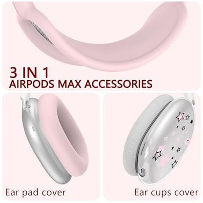 Silicone Case for AirPods Max Headphones, Clear Star Soft TPU Ear Cups Cover/Ear Pad Cover/Headband Protection for Apple AirPods Max USB-C/Lightning (2024/2020) (Pink) - color: Pink