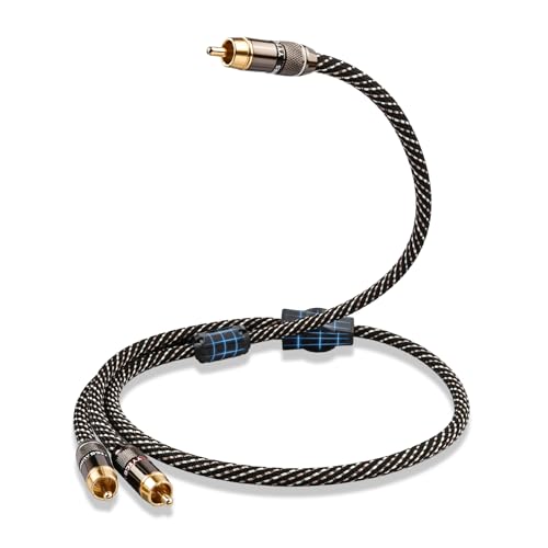 Audiophile HiFi Audio RCA Cables RCA Splitter 1 Male 2 Male 3.28ft | 4N OFC Core, 24k Gold-Plated Plugs, Nylon Braid, Subwoofer cable for Amplifier, CD Player, Turntable - size: 3.28ft/1m