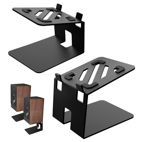 Desktop Speaker Stands,Metal with Vibration Pads,30 Lbs,Black | Desktop Stands with Vibration-Absorbing Pads and 7° Incline.Supports Up to 30 lbs.Fits Bookshelf and Studio Monitors.1 pair.
