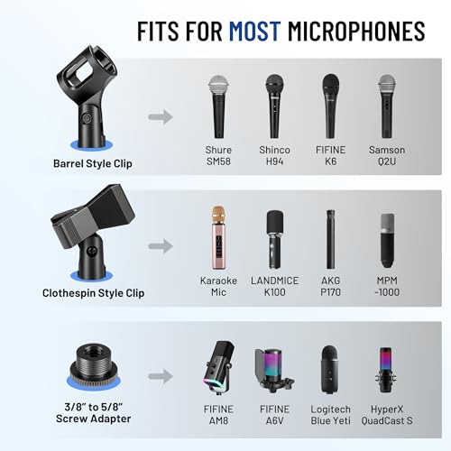CAHAYA Mic Stand Floor Adjustable - Tripod Boom Arm Microphone Stand with Carrying Bag 2 Mic Clips 3/8" to 5/8" Adapter for Singing Podcast Compatible with Blue Yeti Shure SM58 SM48 Fifine K669B - color: Black, style: Standard Version
