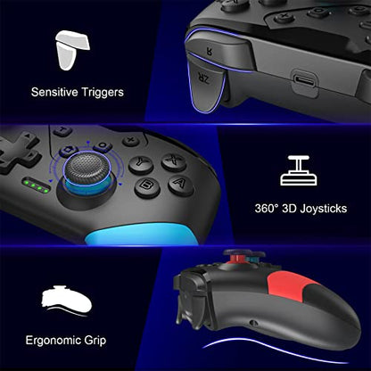 Switch Controller, Wireless Switch Controller for Switch/Switch Lite/Switch OLED, Extra Switch Controller with Paddles, Programmable Switch Control Remote Gamepad with Back Buttons,Wake-up,Turbo - color: Red+Blue