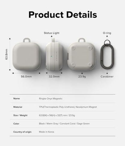 Ringke Onyx Magnetic for Samsung Galaxy Buds 4 Pro Case and Galaxy Buds 4 Case [Compatible with MagSafe] Prevents Oily Smudges Feels Good in The Hand Non-Slip Cover - Warm Gray - color: Warm Gray, size: Galaxy Buds 4 Pro / 4