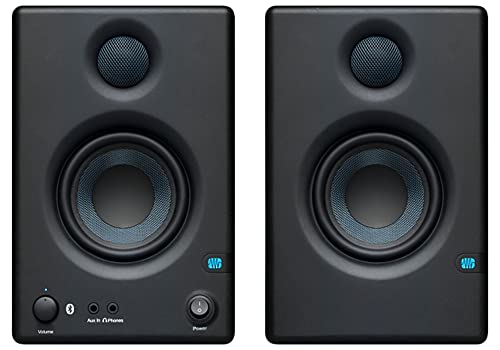 PreSonus Eris E3.5 BT Bluetooth Studio Monitor Pair Bundle with Monitor Stand, Isolation Pads, XLR Cables, TRS Cables, and Austin Bazaar Polishing Cloth - size: Bundle w/ Stand, style: E3.5 BT