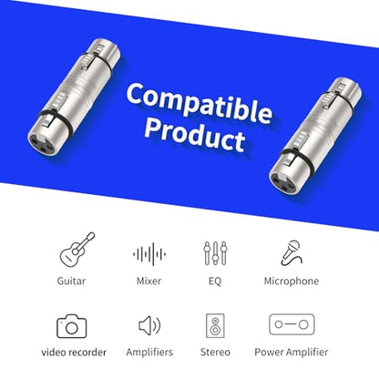 XLR Female to Female, XLR 3 Pin Female to 3 Pin Female Adapter,Mic XLR Audio Adapter,XLR 3-Pin Gender Changer Microphone Cable Adapter-2Pack - color: grey