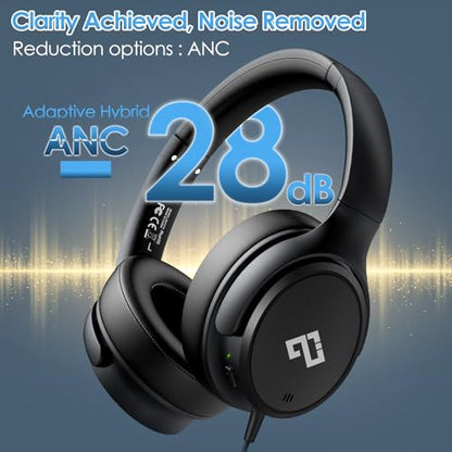 INFURTURE USB C Wired Headphones, Active Noise Canceling Over Ear with Mic | Hi-Fi Stereo Sound, Foldable & Portable for School/Travel, Compatible with iPhone, Laptop, Samsung, Pixel, Adults/Teens Gift - color: Black