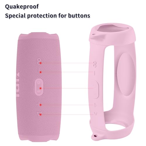 Silicone Case Cover for JBL Charge 5 Portable Bluetooth Speaker | Travel Gel Soft Skin,Waterproof Rubber Carrying Pouch with Strap (Pink) - color: Pink