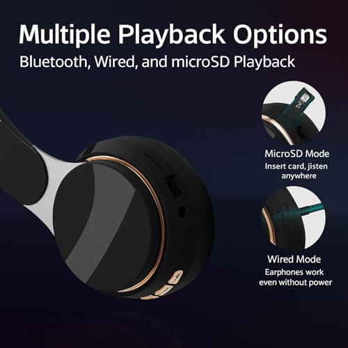 Wireless Bluetooth Headphones Over-Ear Foldable Headset – HiFi Stereo, Deep Bass, Portable Wireless Headphones with Hidden Mic for Travel, Office & Home (Black)