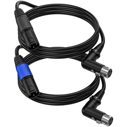 LanSenSu Right Angle XLR to Straight XLR Plug Cable, 90-Degree Female to Straight Male Balanced Cord 3-Pin to 3-Pin, (Right Angle -Female-4FT, 2Pack) - style: Right Angle -Female-4FT