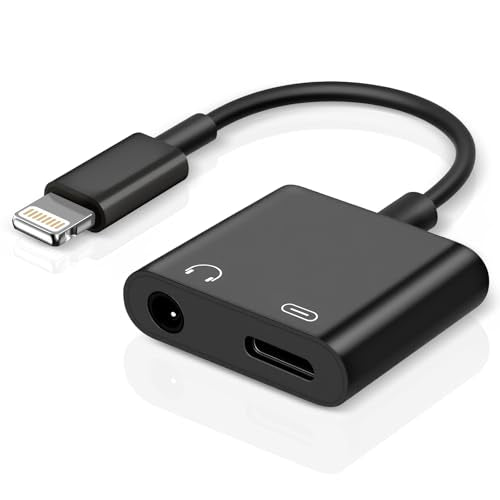 [Apple MFi Certified] 2-in-1 Charging & Audio Adapter for iPhone, Lightning to 3.5mm Headphone Jack Dongle Splitter, Supports Hi-Res Lossless Sound, Compatible with iPhone 14/13/12/11/XS/XR/8/7 1Pack - color: Black