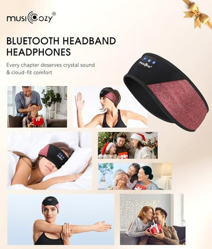 MUSICOZY Bluetooth 5.4 Sleep Headphones Headband Sports Wireless Audio | Earbuds 2 in 1 Design with Breathable Stretch Fabric, HD Stereo Sound Speakers for Workout Yoga Running, Nighttime Sleep Use - color: Red & Black