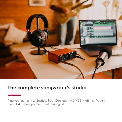 Focusrite Scarlett Solo Studio 4th Gen USB Audio Interface Bundle for the Songwriter, Guitarist or Vocalist with Condenser Microphone and Headphones for Recording, Songwriting, and Podcasting | 1 XLR Mic Preamp, 1 Hi-Z Instrument Input, 24-Bit/192kHz, 120