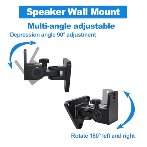Speaker Wall Mount,Swivel and Tilt,Holds up to 30lbs,2 Packs | All Aluminum Wall Speaker Mount for Small Speakers, Easy DIY Assembly,HD-818,Black