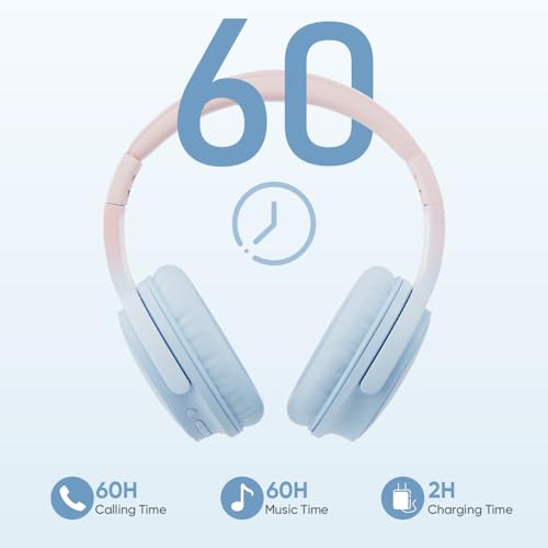Wireless Headphones, Bluetooth Over Ear Headsets with Microphone, Hi-Fi Audio, 60H Playtime, Touch Control, Foldable Lightweight, On-Ear Headphones for Girls Women, Travel, Work, - color: Baby Blue