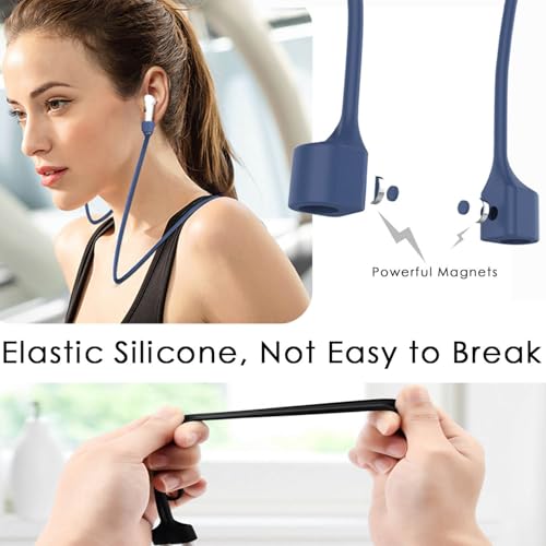Mooyavia Ultra Strong Magnetic Anti-Lost Strap for AirPods Pro- 4 Color | Compatible with AirPods Pro 3/2/1 & AirPods 4/3/2/1,Soft Silicone Sport Neck Lanyard,Lenth 29.9 in - color: A1- Black+white+deep Blue+grey