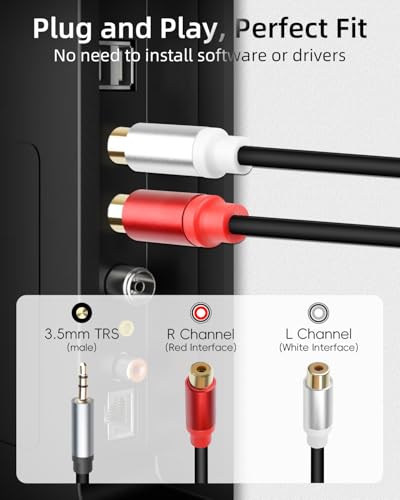 GELRHONR 3.5mm to 2 RCA Audio Cable 1FT, Short 1/8 Aux Male to 2RCA Female Adapter Cable for Smartphone, Tablet, MP3, HDTV and More, 2Pack (3.5mm M to RCA F) - color: 3.5mm M to RCA F