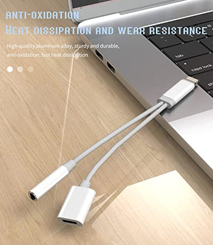 Lightning to 3.5mm Splitter Iphone Headphone AUX Jack Adapter(2in1)Apple MFI Certified Audio Cable Dongle Earbud Charger Cord Adaptador Para for 14 13 12 11 Pro Max Mini 7 8Plus X Xr Xs Ipad Connector