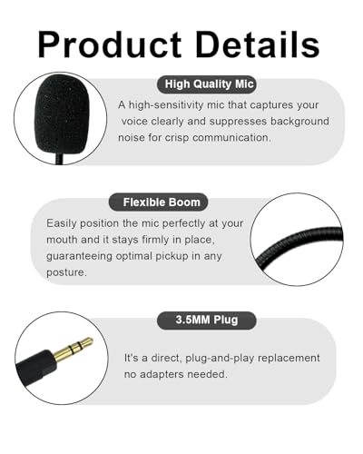 Replacement Microphone for Razer Barracuda X Gaming Headsets Noise Cancelling Crystal Clear Voice Boom Mic for Switch PS5 PS4 Mac PC Computer, 3.5 mm Jack