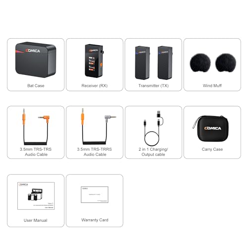COMICA Vimo C3 Wireless Lavalier Microphone for iPhone Android Camera, 656ft Wireless Mic for Video Recording, 48kHz/24bit Lapel Mic with Noise Cancellation, Charging Case, for YouTube Vlog Interview