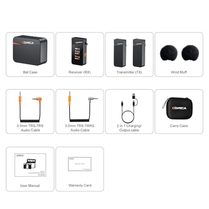 COMICA Vimo C3 Wireless Lavalier Microphone for iPhone Android Camera, 656ft Wireless Mic for Video Recording, 48kHz/24bit Lapel Mic with Noise Cancellation, Charging Case, for YouTube Vlog Interview