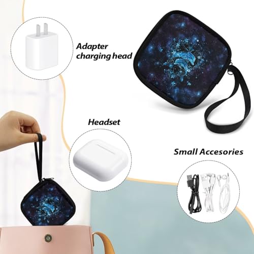 Headphones Carrying Case, Dolphin Blue Protective Shell Travel Bag for Cable, Charger Storage for Earphone, Earbud, Earpieces - color: Dolphin Blue