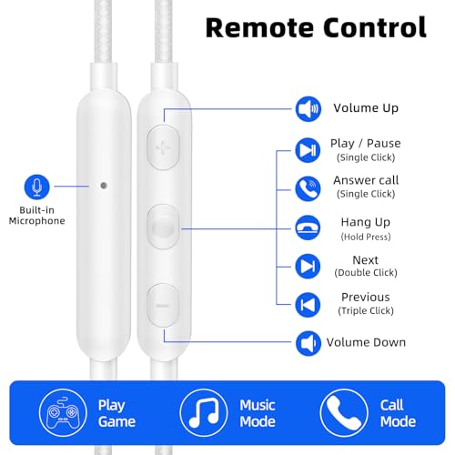 ASKUBSKU 3.5mm Headphones Sport Wired Earbuds with Mic Fit Travel, White | Noise Isolating Running Earphone Stereo Over Ear Buds Wired Plug in with Ear Hook for Samsung A15 A03s A14 S10 A12 for Switch - color: White