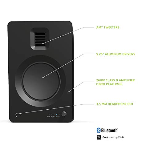 Kanto TUK Powered Speaker with Headphone Out | Built-in USB DAC | Dedicated RCA with Phono Pre-amp | Bluetooth | AMT Tweeter | 5.25" Driver | Pair | Matte Black - color: Matte Black
