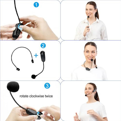 Mini Wireless Voice Amplifier with Two Bluetooth Microphones | Portable Megaphone Speaker Rechargeable PA System for Teaching,Small Speaker with Headset Mic for Teachers