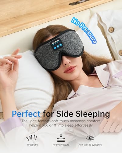Perytong Sleep Mask with Bluetooth 5.4 Headphones, Wireless Music Sleep Eye Mask for Side Sleepers, 3D Contoured Comfort & Built-in HD Stereo Earphones, Blackout for Travel（Flax Gray） - color: Flax Gray