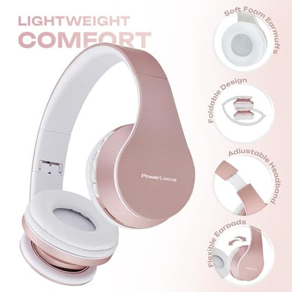 PowerLocus Wireless Bluetooth Over-Ear Stereo Foldable Headphones, Wired Headsets with Built-in Microphone for iPhone, Samsung, LG, iPad (Rose Gold) - color: Rose Gold