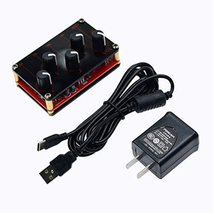 Multiple Input Mix 4 Way 1/8" inch 4 in 1 Out Stereo Passive Mixer Headphone Sound Audio Speaker Splitter selector switcher 3.5mm audio Switch Box aux Loop Volume knob Control 3.5 mm Mixing Sharing