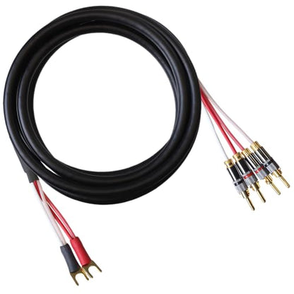 Blue Jeans Cable Canare 4S11 Speaker Cable, with Ultrasonically-Welded Bi-Wire Terminations (One Cable - for one Speaker); Assembled in The USA (4 Foot, Black, Two Spades to Four Bananas) - color: Black, size: 4 foot, style: Two Spades to Four Bananas