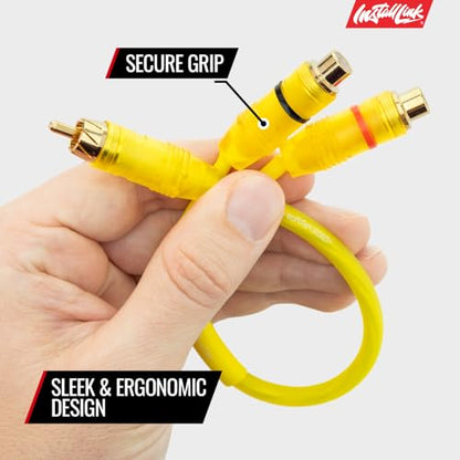 Install Link RCA Y Adapter Cable, 1-Female to 2-Male Splitter, 2-Pack (OFC) | Pure OFC Copper, 1ft, Feeds One Stereo Signal to Two Components, for Subwoofer, Home Theater, Car Audio Amplifier, Studio - color: Frosted Yellow, size: 1-Male to 2-Female