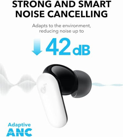 Soundcore P30i by Anker Noise Cancelling Earbuds, Hands-Free Viewing | Strong and Smart Noise Cancelling, Powerful Bass, 45H Playtime, 2-in-1 Case and Phone Stand, IP54, Bluetooth 5.4 - color: White