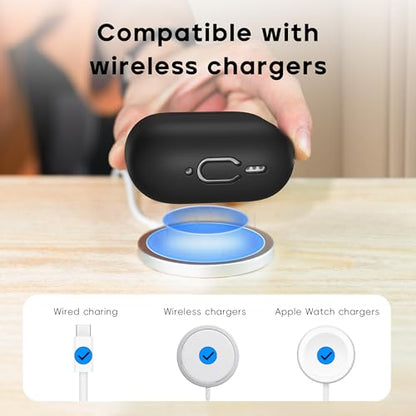 RFUNGUANGO for AirPods 4 Case, Black | Cleaner Kit, Carabiner, Soft Silicone Protective Cover, Wireless Charging Compatible - color: A-A-Black, size: AirPods 4 Case