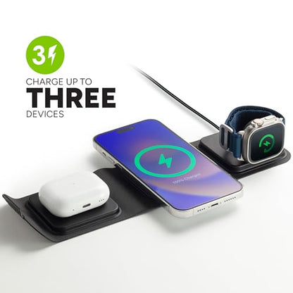 Mophie 3-in-1 Travel Charger with MagSafe - Portable Wireless Charging Hub, Compatible w/Apple Devices, iPhone 17/16/15/14/13/12 Series, Apple Watch Series 11 to 1 & Ultra, AirPods Pro/3rd Gen, Black - color: Black, style: Gen 1