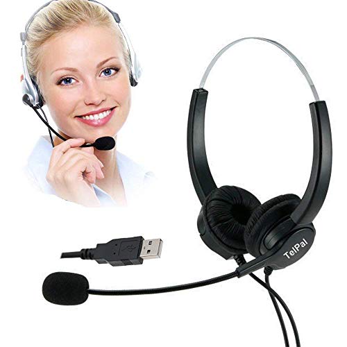 Corded Hands-Free Call Center Noise Cancelling Binaural USB Headset Headphones with Mic/Microphone - Cord with USB Plug, Volume Control- for Computer/PC/Laptop Use Only - size: Binaural