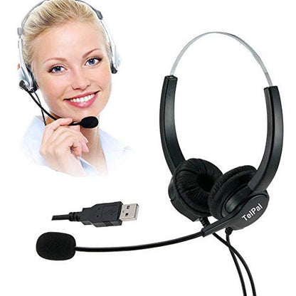 Corded Hands-Free Call Center Noise Cancelling Binaural USB Headset Headphones with Mic/Microphone - Cord with USB Plug, Volume Control- for Computer/PC/Laptop Use Only - size: Binaural